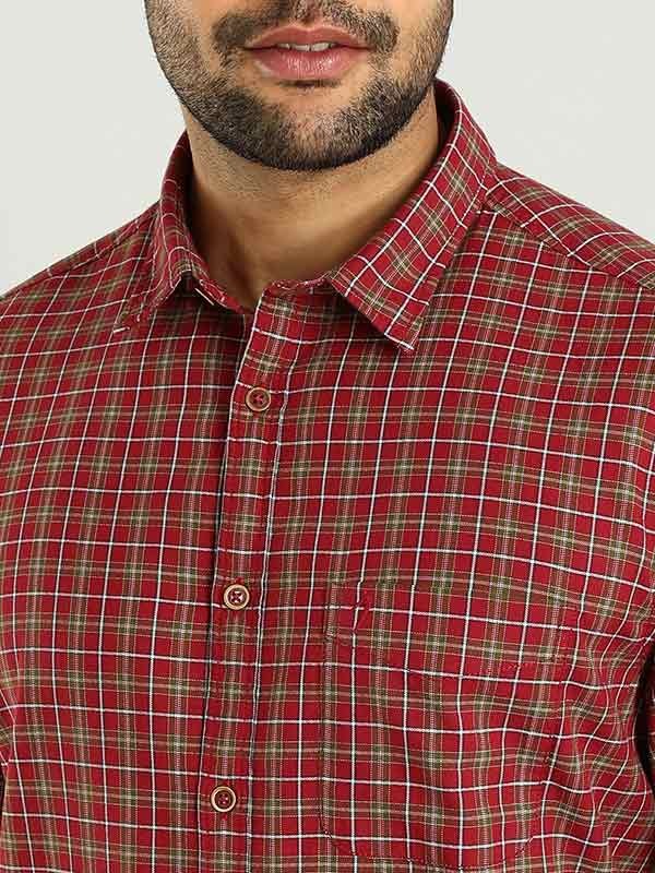 Indian Terrain Men's Regular Fit Full Sleeve Checkered Red Shirt